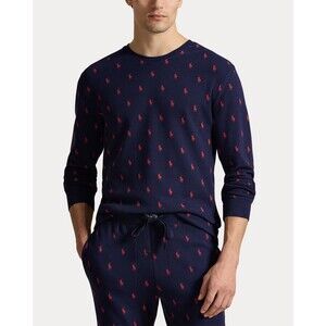 NWT Polo Ralph Lauren Allover Pony Waffle-Knit Sleep Shirt Thermal Medium Black